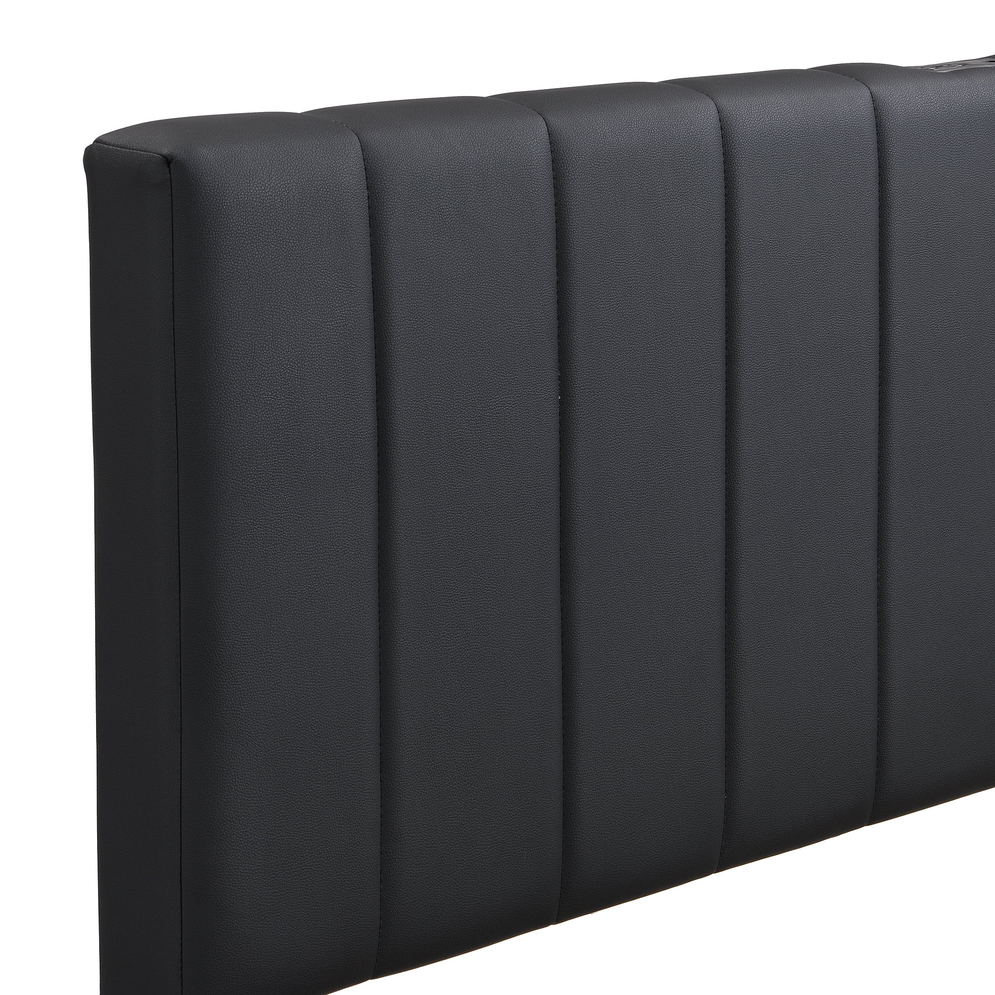 Euroco Full Size Lift up Storage Bed Frame, Modern Upholstered Platform Bed with Wingback Headboard, Hydraulic Underneath Storage with LED Light for Kids Teens, Black