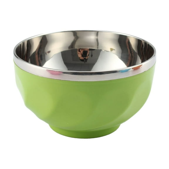 Green Insulated Double Layer Stainless Steel Bowl, Household Multipurpose Bowl for Hot and Cold Food, Easy to Clean and Long-Lasting