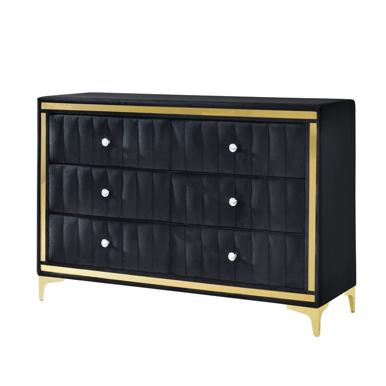 Better Home Products Velvet 6 Drawer Dresser with Gold Legs in Black -  Walmart.com