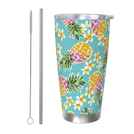 

Ocsxa Cute Pineapples Pattern 20oz Travel Coffee Mug with Flip Lid Stainless Steel Insulated Insulated Coffee Mug Thermal Cup with Splash Proof Sliding Lid-Straw Two-piece Set