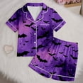 thumbnail image 5 of Shadoumai Teen Silk Halloween Pajamas Set Button Up Cute Graphic Print Button Down Short Sleeve & Short Pants Outfit Loose 2 Piece Nightwear 2 Piece Satin Pajama Sets, 5 of 8