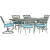 Hanover Traditions 7-Piece Dining Set in Blue with 4 Stationary Chairs, 2 Swivel Rockers and a 38"x72" Dining Table in a Gray Finish