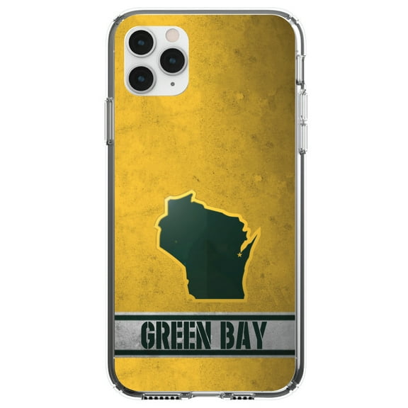 DistinctInk Clear Shockproof Hybrid Case for iPhone 12 MINI (5.4" Screen) - TPU Bumper, Acrylic Back, Tempered Glass Screen Protector - Green Bay Wisconsin - Football Team