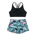 thumbnail image 4 of DPOIS Kids Girls Criss Criss Tankini Swimsuits Sets Top with Boyshorts A Black&Green 12, 4 of 7