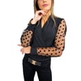 thumbnail image 6 of Douhoow Women Blouse Deep V Neck Mesh Polka Dot Long Sheer Sleeve Top Black Shirt, 6 of 7