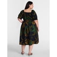 thumbnail image 2 of Terra & Sky Women's Plus Smocked Cotton Midi Dress with Short Puff Sleeves, Sizes- 0X-5X, 2 of 4