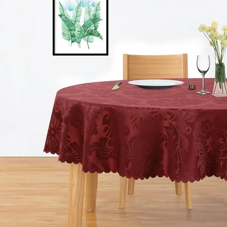 

GlowSol Table Cloths 70 inches Round Waterproof Kitchen Dining Tablecloth Spillproof Damask Table Cover for Outdoor Picnic Party Burgundy Red