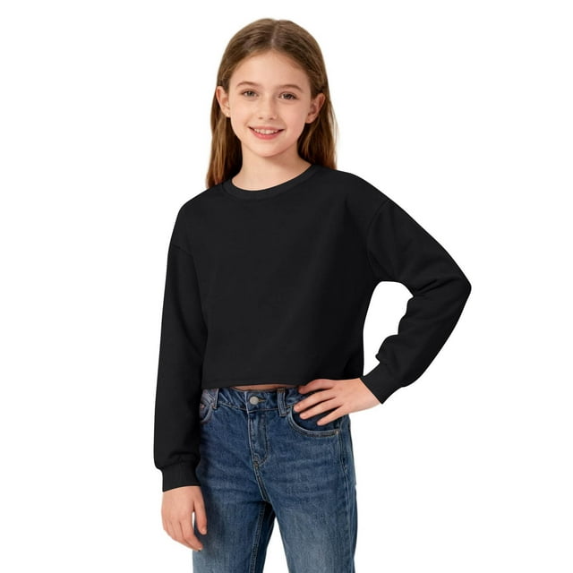 Cowsor Hauts Courts pour Filles, Chandail à Manches Longues pour Enfants, Chandails en Molleton Courts à Col Rond pour Filles