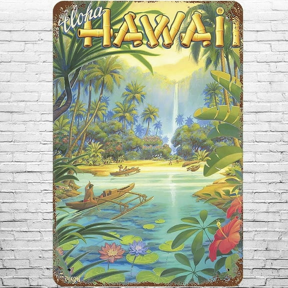 JUSIP Vintage 12 X 8 INCH Plaque Tin Sign Aloha from Hawaii Metal Sign Retro Wall Decor for Home Cafes Office Store Pubs Club Sign