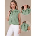 thumbnail image 2 of DARING DIVA Women's Gingham Top Work Cap Sleeve Vintage Plaid Button Down Shirts S Green, 2 of 6