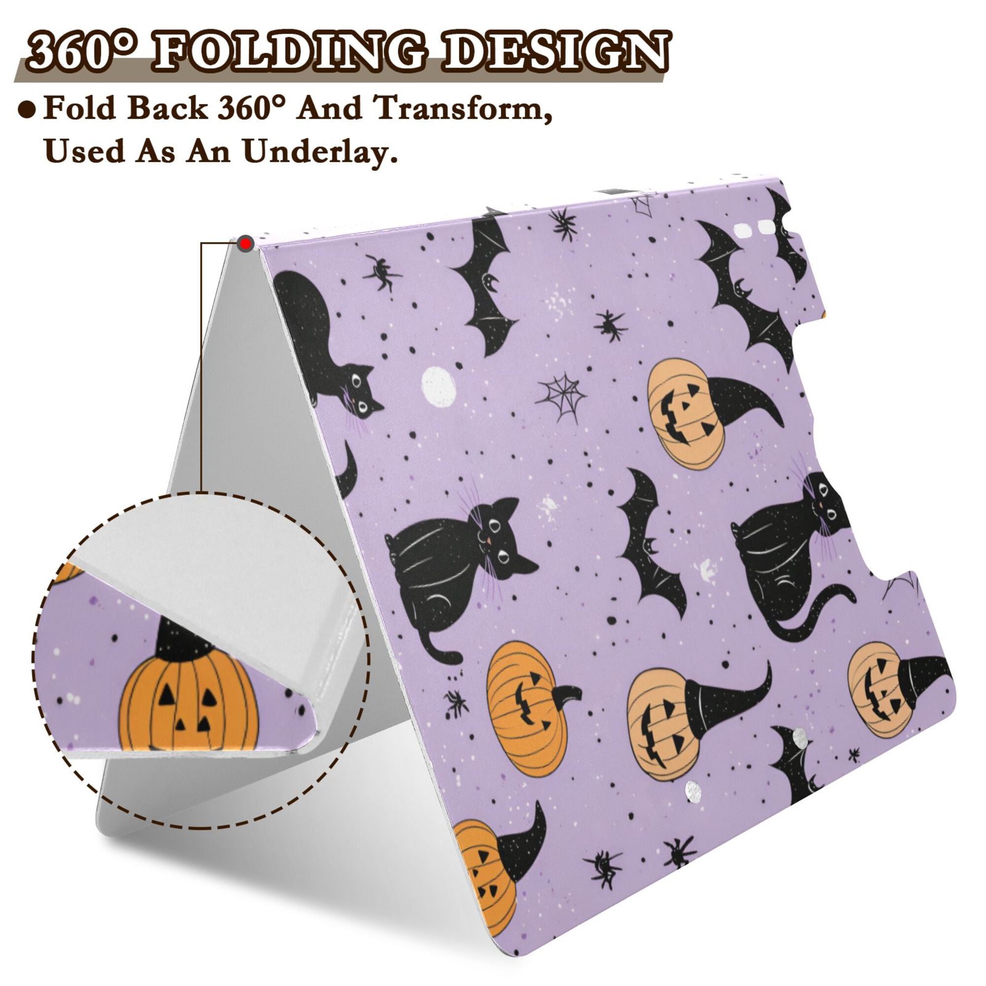 FORMRS A4 Clipboard Folder with Pen Holder Horizontal Foldable School Office Binder, Light Purple Halloween Black Cat