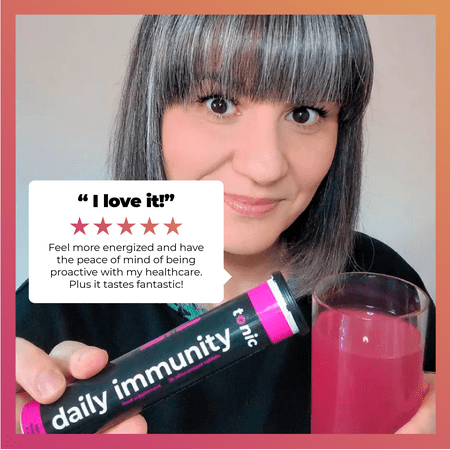 Tonic Health Daily Immunity Effervescent Tablets, Raspberry & Lemon, Vitamin C, D and Zinc, Healthy Supplement, 20 Count