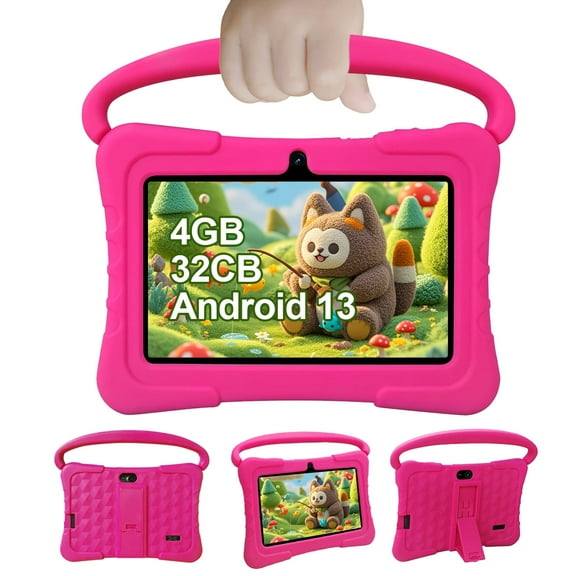 Tedupee Kids Tablet, Android 13 Kids Tablet, Quad Core Processor, 4GB(2G 2G)RAM 32GB ROM Storage, 1024 x 600 Touch Screen, WiFi, Bluetooth(Pink)