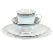 Gibson Elite Spiral 16 Piece Reactive Embossed Stoneware Dinnerware Set - Blue