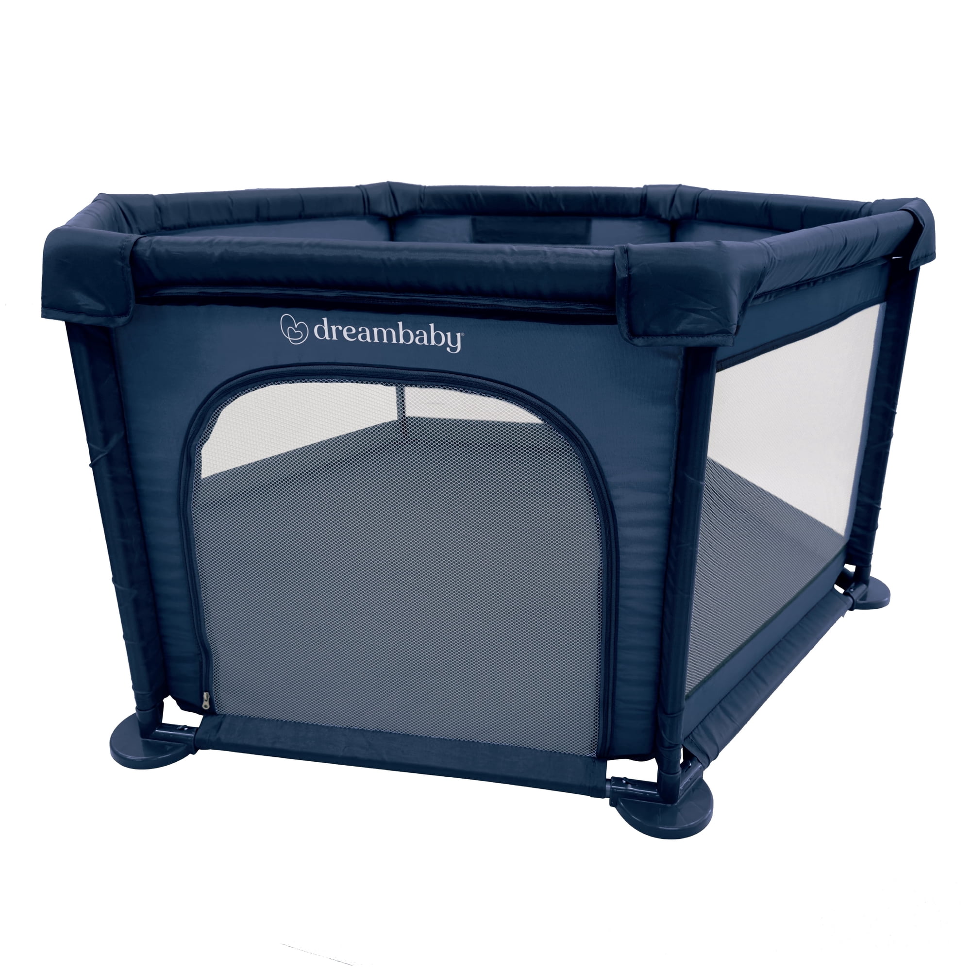 Dreambaby Padded Baby Playpen with Zip Door, Large Play Yard | For Babies and Toddlers 3-48 Months, Breathable Mesh, Foldable Fabric Play Pen, Easy Assembly, Navy