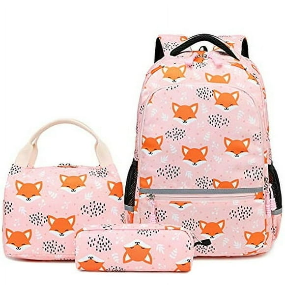 Girls Backpacks, Fox Backpack for Girls, Kids Fox School Bookbag Set with Lunch Box and Pencil Case