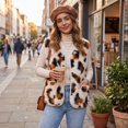 thumbnail image 4 of Womens Casual Sleeveless Vest Leopard Print Button Down Loose Fit Fall Winter Daily Layering Outerwear, S, 4 of 7