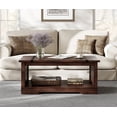 thumbnail image 2 of Wampat Farmhouse Coffee Table with Storage Shelf for Living Room, Metal Strip Decor, Brown, 2 of 7
