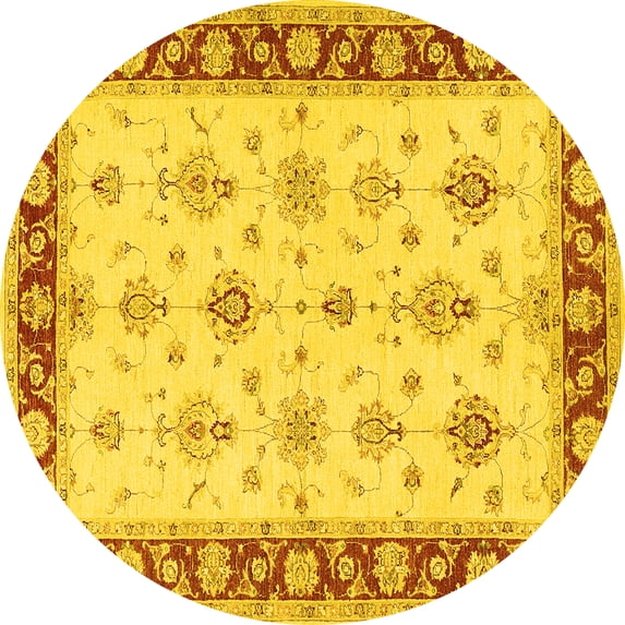 Ahgly Company Machine Washable Indoor Round Persian Yellow Traditional Area Rugs, 5' Round