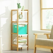 Dioche Shelving Unit,Storage Stand,Multi-Functional 4-Tier Bamboo Book Shelf Bathroom Storage Rack Unit Stand Organizer