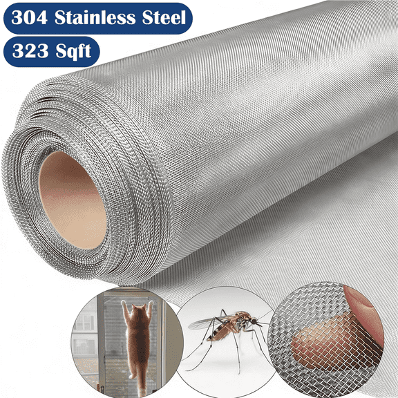 AIWFL 40 in x 100 ft Window Screen Mesh Roll Replacement, 304 Stainless Steel Material (323 sq. ft.) Pet Screen Roll, Woven Wire Mesh for Window, Door, Porch and Patio, Silver