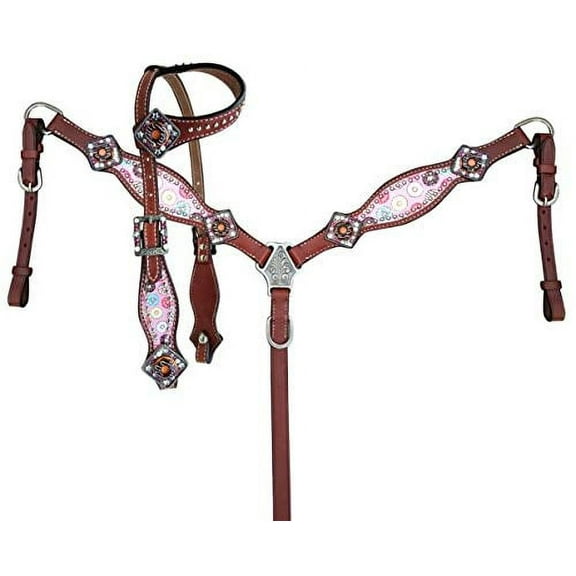 Showman Pony Donut Print Leather Headstall & Breast Collar Set