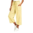 thumbnail image 2 of Miluxas Women's Gingham Plaid Cropped Pants Drawstring High Waist Wide Leg Loose Trousers with Pockets Soft Breathable Lounge Pants for Daily Wear Yellow, 2 of 6