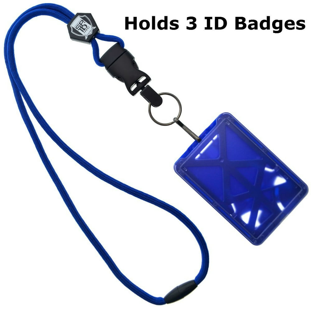 Top Loading THREE ID Card Badge Holder with Heavy Duty Lanyard w