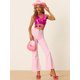 thumbnail image 4 of Top metálico Allegra K con cuello Halter para mujer En V profundo sin espalda holográfico Rosa caliente M, 4 of 6