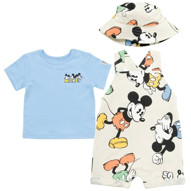 Disney Mickey Mouse Newborn Baby Boys French Terry Short Overalls T