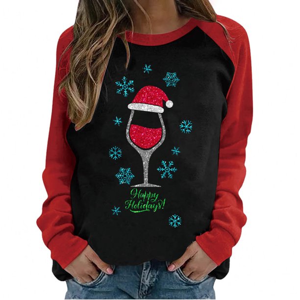 Tops Para Mujer Camisas de Manga Larga Otoño Primavera Patchwork Navidad Impreso Cuello Redondo Camiseta Casual Odeerbi ODB149951
