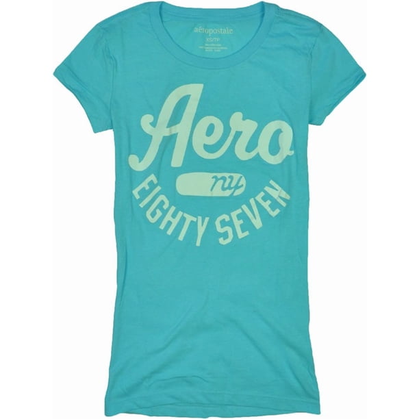 Aeropostale - Camiseta gráfica con estampado de pantalla Aero Ny para mujer, azul, talla mediana