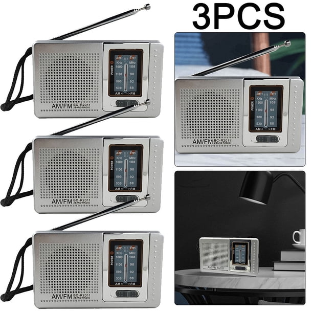 Reproductor Música HiFi Doble Banda AM FM Antena Telescópica Mini Altavoz Incorporado Radio 3 Uds.