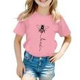 thumbnail image 1 of PMVFHDE Hauts à Manches Courtes pour Filles Mode Décontractée Imprimé Col Rond T-Shirt Ample Rose, 8-9 Ans, 1 of 4