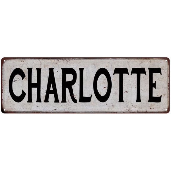 CHARLOTTE Vintage Look Rustic Metal City State Sign 6 x 18 High Gloss Metal 206180041223