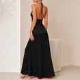 thumbnail image 5 of Aimik Women's Satin Lace Maxi Dress Summer Halter Deep V Solid Color Maxi Dress Silky Formal Tunic Evening Long Gown, 5 of 5