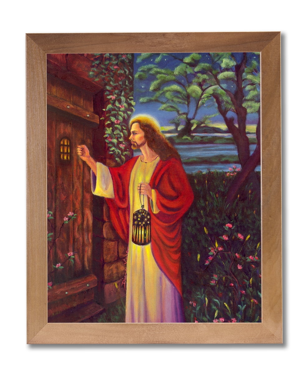 Jesus Knocking On Your Door # 2 Religious Wall Picture Cherry Framed Art Print 