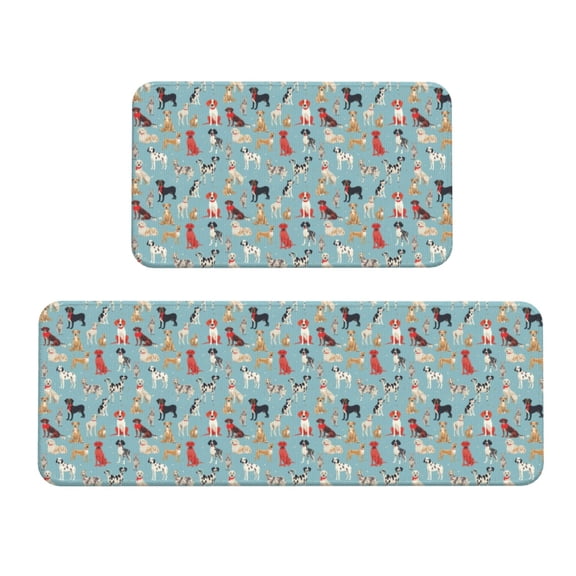 Fuzoiu Animal Dog Print Kitchen Floor Mat 2 Sets,Kitchen Rugs and Mats,,Non Skid Waterproof Kitchen Floor Mat for Kitchen,Home Office,Sink,Laundry