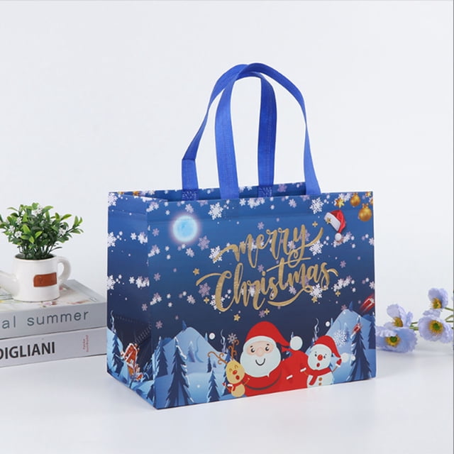 xihome Paquete de 5 bolsas de regalo navideñas plegables y porttiles, de tela no tejida recubierta, resistentes a las roturas, reutilizables.