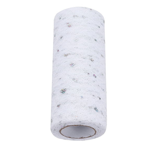 15cm x 10Yards Tulle Roll Spool Sparkling Lace Roll Tutu Wedding Banquet Decor Gift Wrap Table Skirt (White)