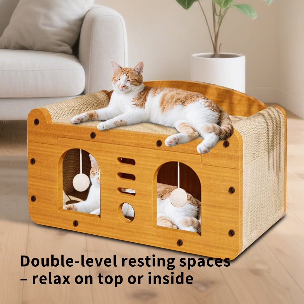 Cat Scratching Board Corrugated Large Space Cat Rest Villa Cat House Cat Bed With Scratch Pads Corrugated Pet Toys