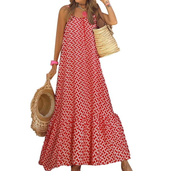 FcBaudy Camis Sleeveless Round Neck Dress,Dresses for Women,Womens Dresses Casual Loose Bohemian Floral Dress Long Maxi Summer Beach Dress Wedding Guest Dress Women Dress