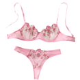 thumbnail image 1 of WZXFASHION Sweet And Sexy Low Waist Lace Embroidery Mesh See Through Sexy Lingerie Set Intimates Pink M, 1 of 4