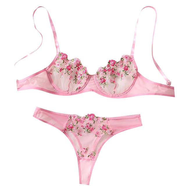 Gibobby Lencería mujer erótica Conjunto de ropa interior de encaje para mujer, conjunto de ropa interior y ropa interior de encaje con correa, lencería sexy(Rosa, G)