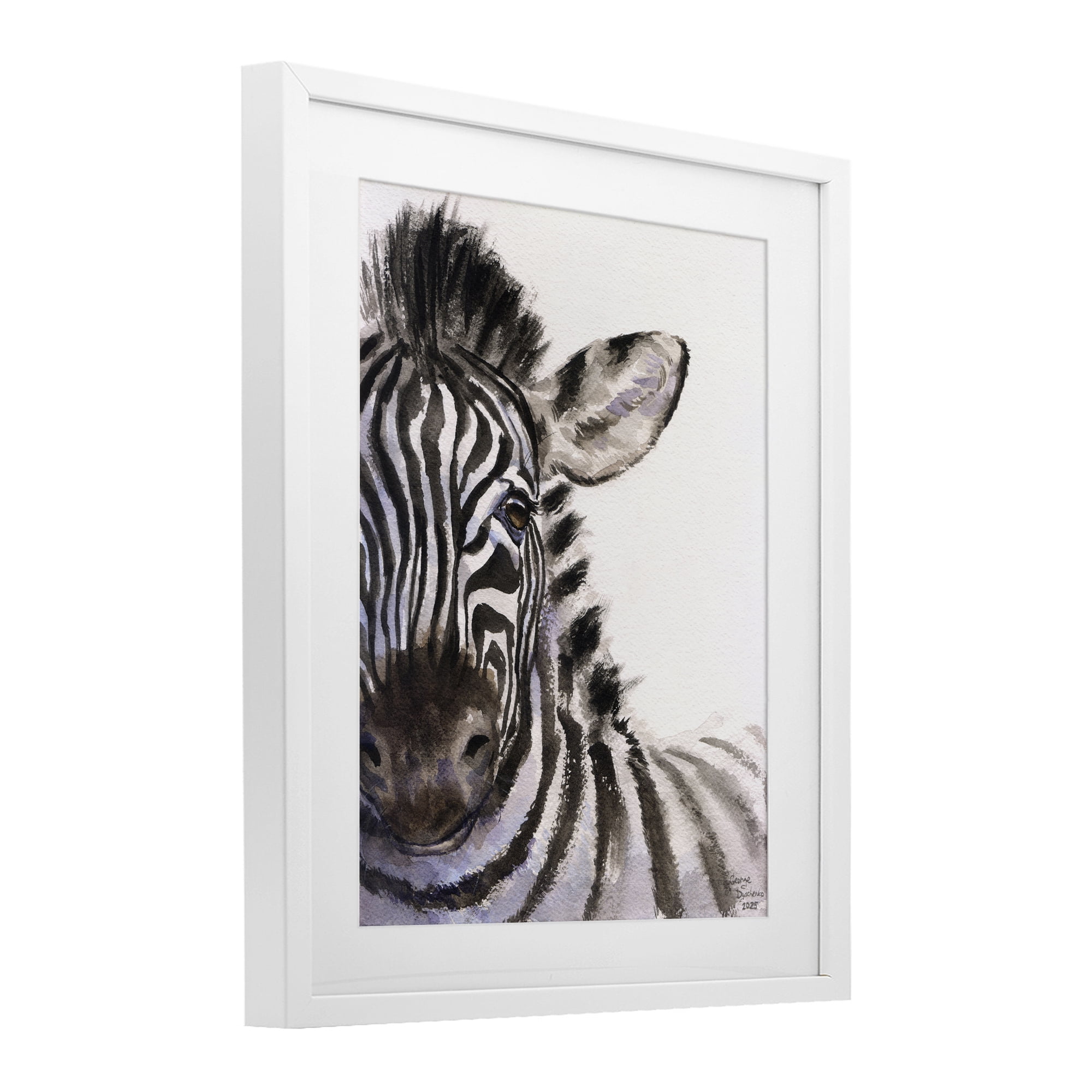 Stupell Industries Zebra Portrait on White White Framed Print Under Glass, design by George Dyachenko