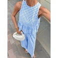thumbnail image 2 of Katigan Women'S 2 Piece Gingham Set Summer Outfits Ruffle Tank Top and Wide Leg Pants Matching Lounge Set Blue L, 2 of 8