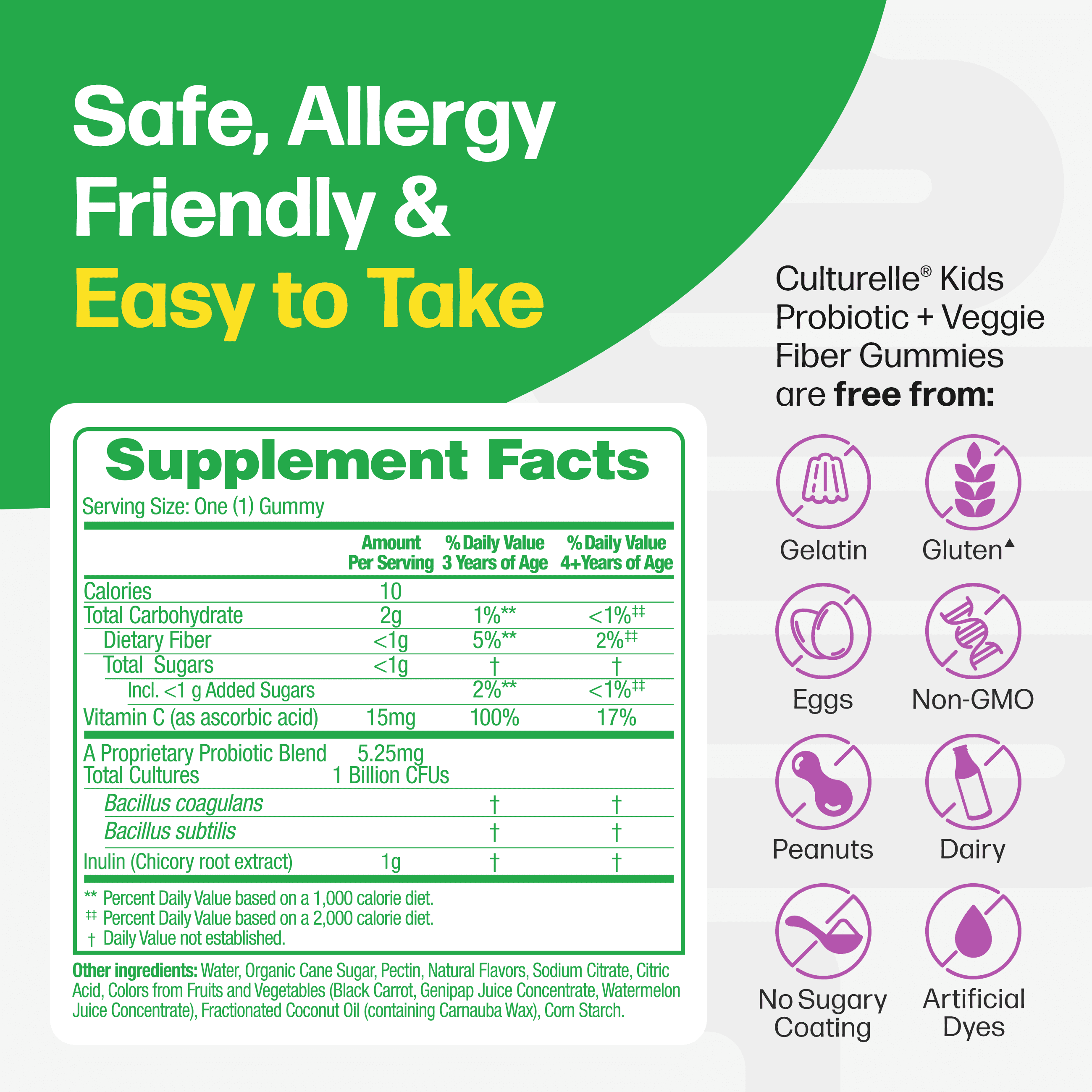 Culturelle Probiotics Kids Veggie Fiber + Probiotic Daily Gummies Supplement, Immunity & Digestion Support for Children, Berry Blast Flavor, 60 Count