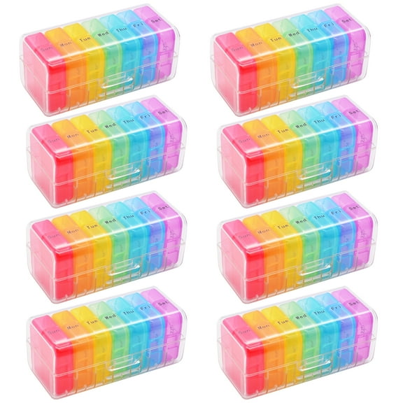 Weekly 7 Day Pill Organizer 2 Times A Day Portable Travel Medicine Organizer Moisture-Proof Pill Cases AM PM Pill Box Design for Vitamins Fish Oil Compartments Supplements (8 Pack)