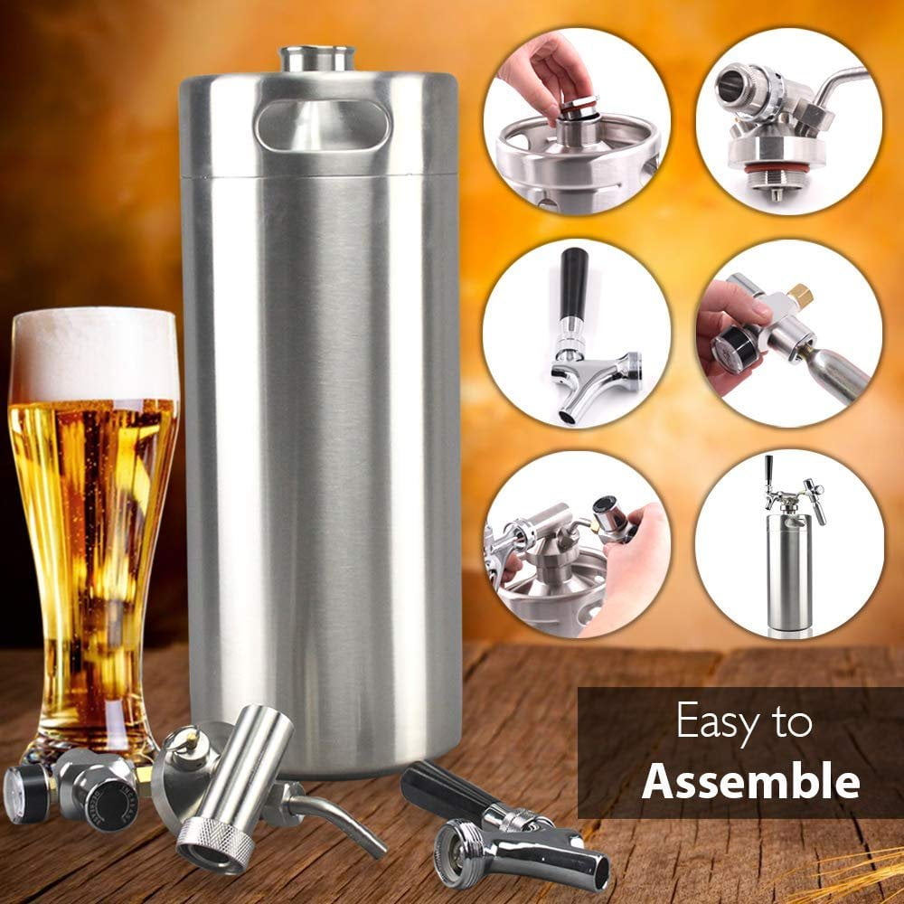 NutriChef Pressurized Growler Tap System - Stainless Steel Mini Keg Dispenser Portable Kegerator Kit - Co2 Pressure Regulator Keeps Carbonation for Craft Beer, Draft and Homebrew - PKBRTP100 (128oz)
