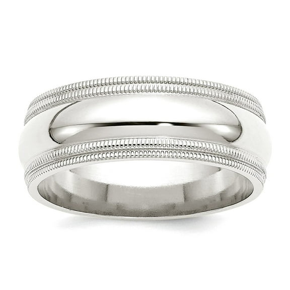 925 Sterling Silver Polished 8mm Comfort-Fit Double Milgrain Size 12 Band Ring Ring for Women and Men